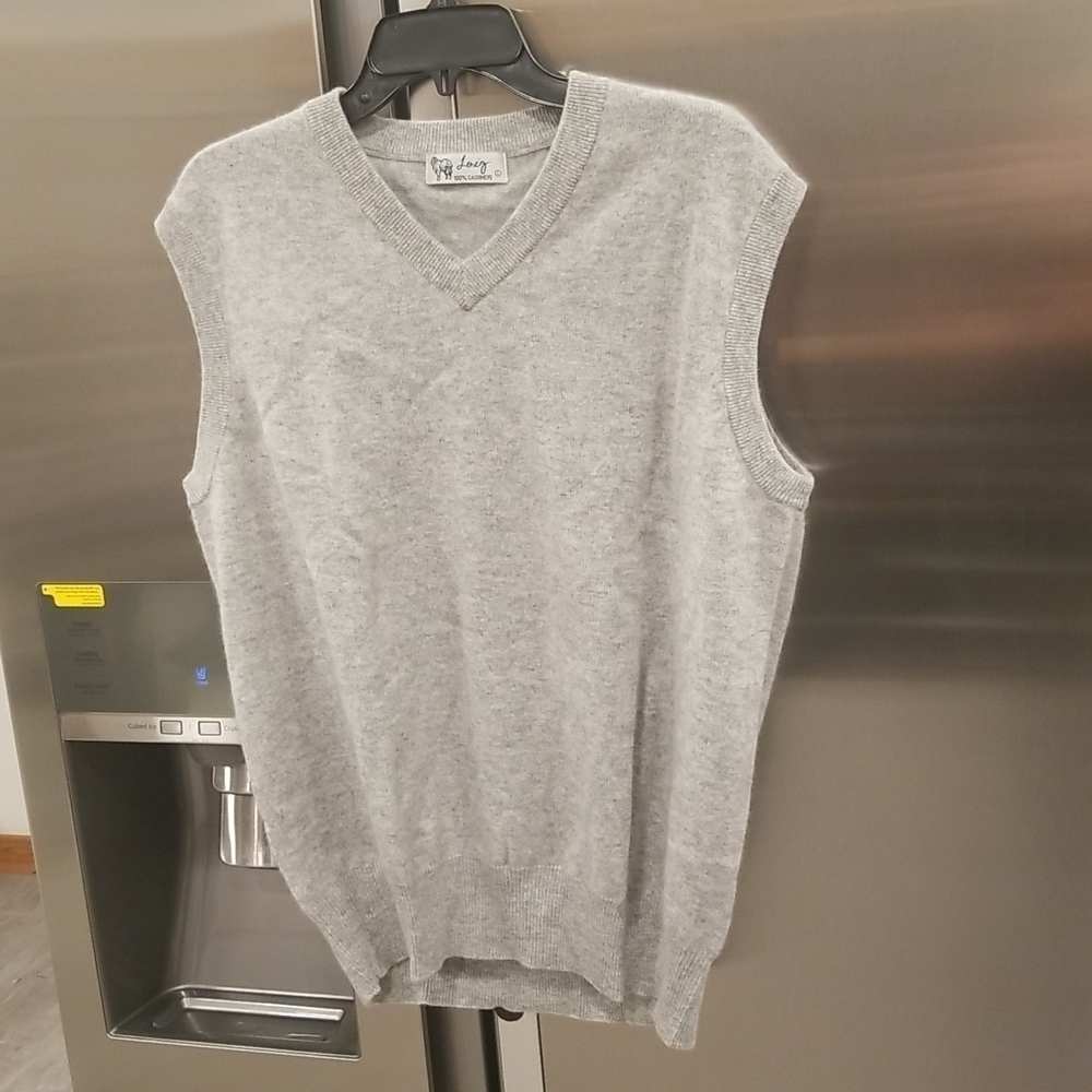 💕LOIZ💕 100% Cashmere Sweater Vest ~ V-Neck Preppy Grey Large